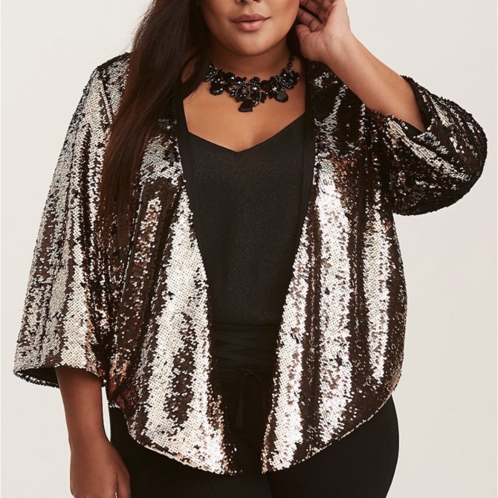 Torrid Reversible Black Gold Sequin Kimono Jacket